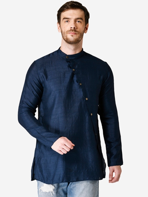 

TABARD Men Blue Thread Work Khadi Kurta