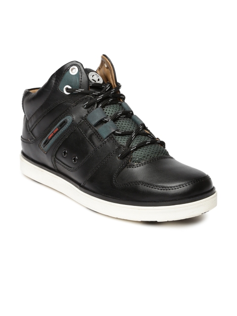 

Red Chief Men Black Solid Mid-Top Leather Sneakers