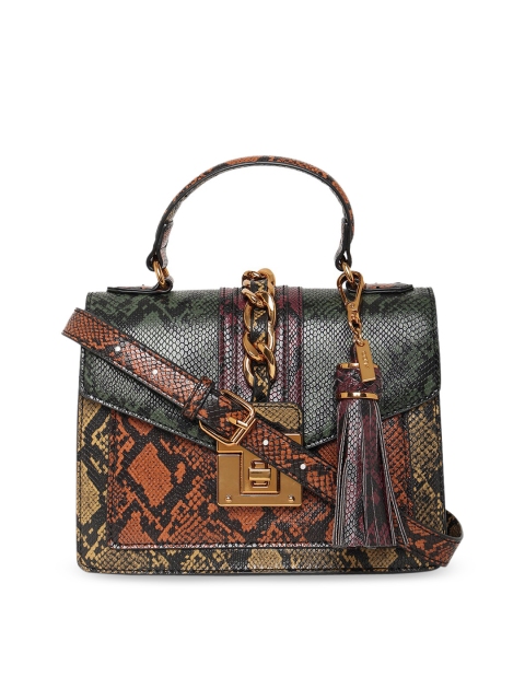 

ALDO Green Animal Textured PU Structured Satchel with Tasselled