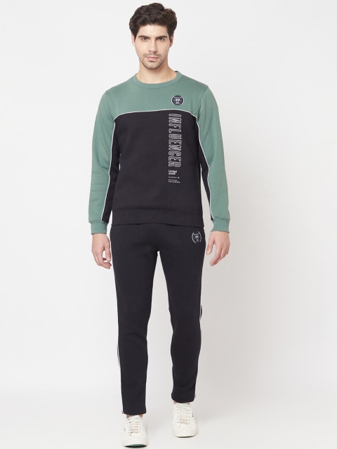 

Octave Men Olive-Green & Black Colourblocked Cotton Tracksuit