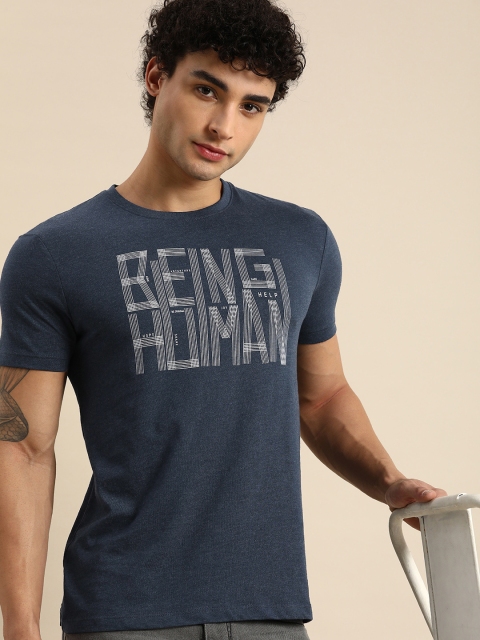 

Being Human Men Navy Blue Typography Printed T-shirt