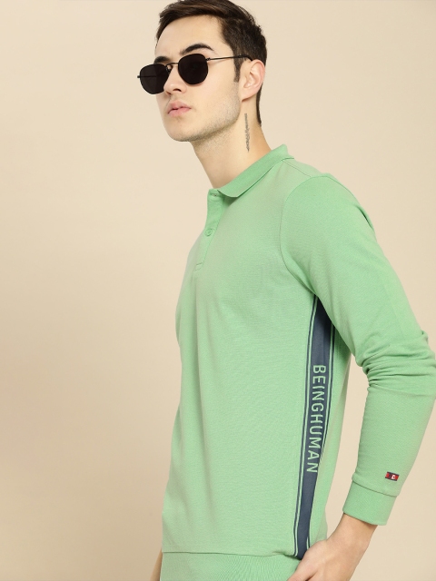 

Being Human Men Green Solid Pure Cotton Polo Collar T-shirt