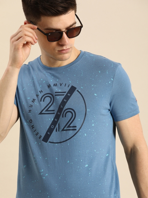 

Being Human Clothing Men Blue Brand Logo Printed Round Neck Pure Cotton T-shirt