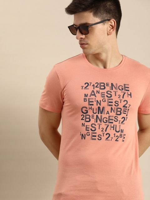 

Being Human Men Coral Pink Typography Printed T-shirt