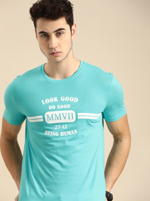 

Being Human Men Blue & White Typography Printed Pure Cotton T-shirt
