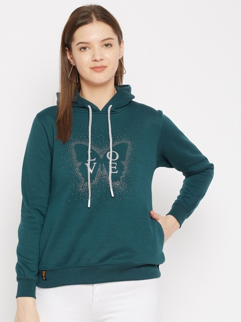 

FirstKrush Women Green Hooded Sweatshirt