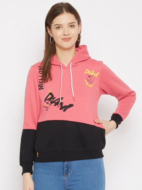 

FirstKrush Women Peach-Coloured Colourblocked Hooded Sweatshirt