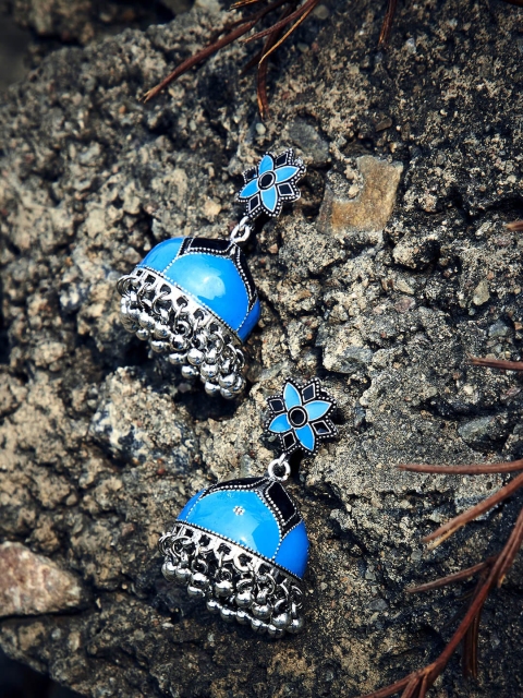 

GloBox By ZeroKaata Blue Meenakari Jhumkas Earrings