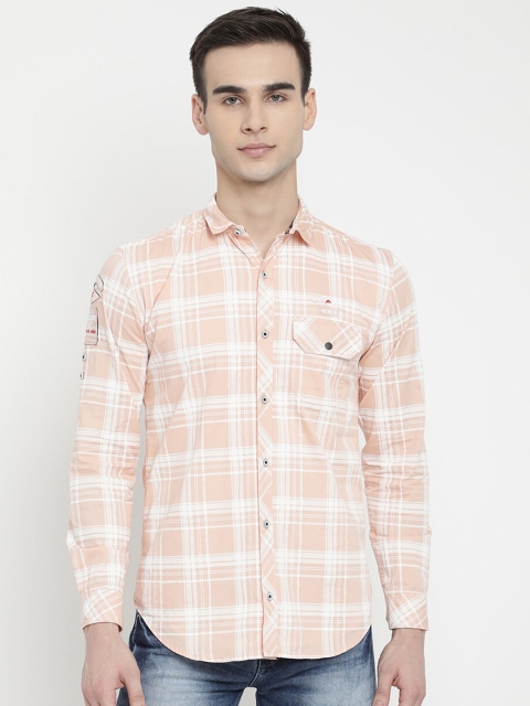 

V2 Value & Variety Men Peach & White Tartan Checked Casual Shirt