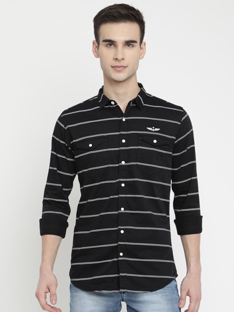 

V2 Value & Variety Men Black Horizontal Stripes Opaque Striped Casual Shirt