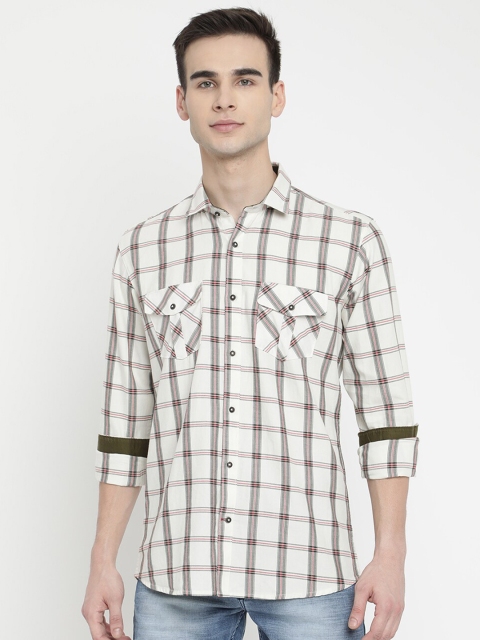 

V2 Value & Variety Men White Tartan Checks Opaque Checked Casual Shirt