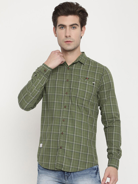 

V2 Value & Variety Men Green & White Opaque Checked Cotton Casual Shirt