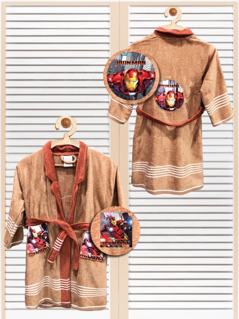 

YK Unisex Kids Brown & Rust-Orange Printed Cotton Bathrobe