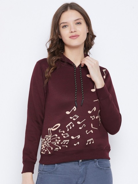 

FirstKrush Women Burgundy Printed Hooded Sweatshirt