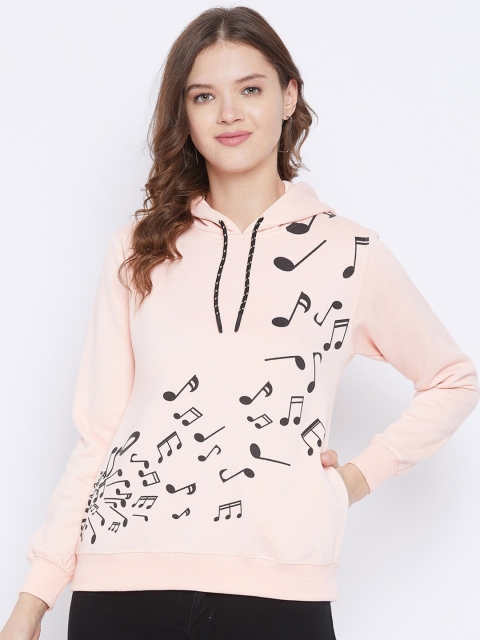 

FirstKrush Women Peach-Coloured Printed Hooded Sweatshirt
