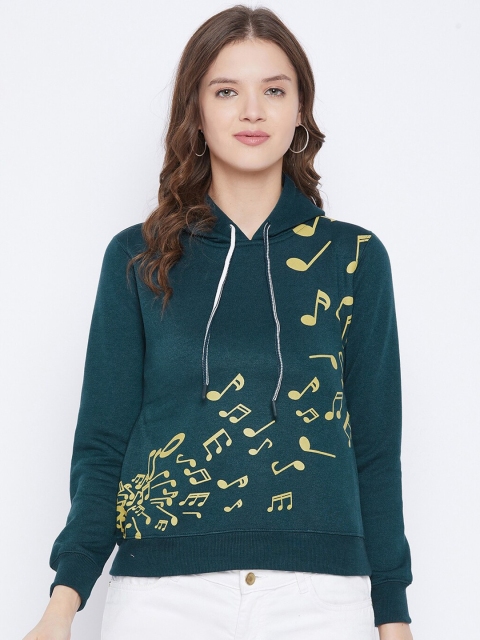 

FirstKrush Women Green Printed Hooded Sweatshirt