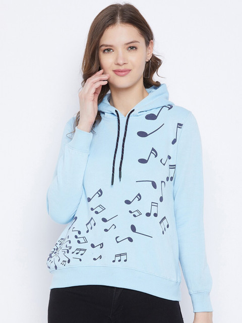 

FirstKrush Women Blue Printed Hooded Sweatshirt