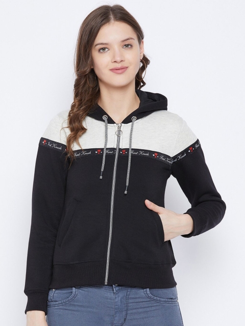 

FirstKrush Women Black Colourblocked Hooded Sweatshirt
