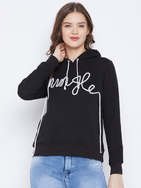 

FirstKrush Women Black Printed Hooded Sweatshirt