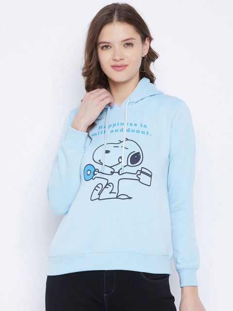 

FirstKrush Women Blue Printed Hooded Sweatshirt