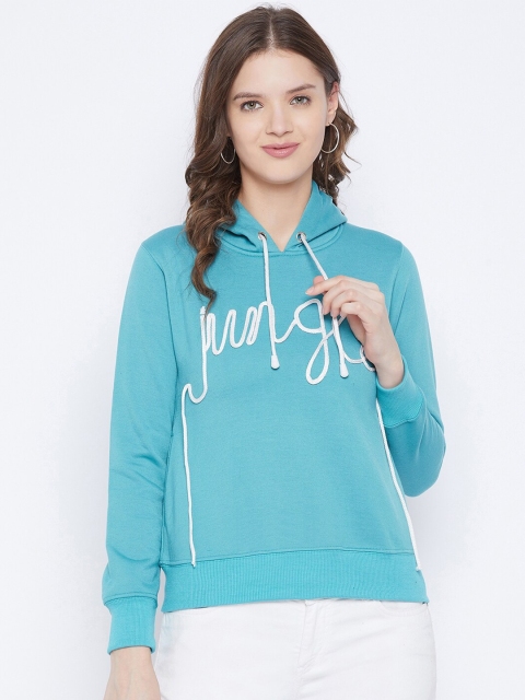 

FirstKrush Women Teal Printed Hooded Sweatshirt