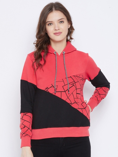 

FirstKrush Women Red & Black Colourblocked Hooded Sweatshirt