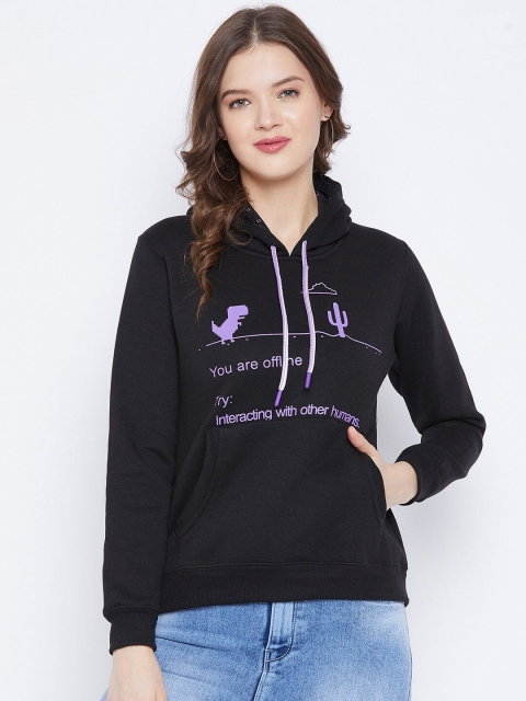 

FirstKrush Women Black & Purple Printed Hooded Sweatshirt