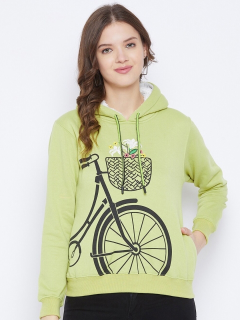 

FirstKrush Women Green Printed Hooded Sweatshirt