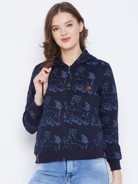 

FirstKrush Women Navy Blue Printed Hooded Sweatshirt
