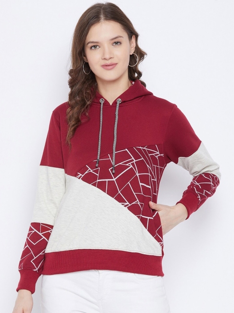 

FirstKrush Women Maroon Printed Hooded Sweatshirt