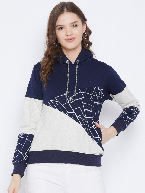 

FirstKrush Women Navy Blue Printed Hooded Sweatshirt