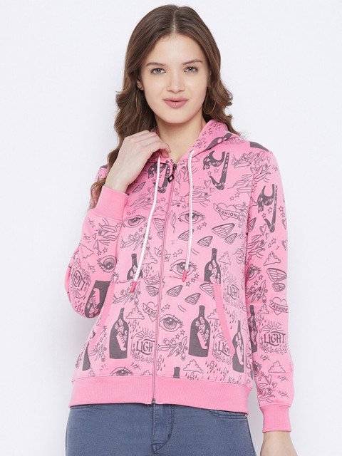 

FirstKrush Women Pink Printed Hooded Sweatshirt