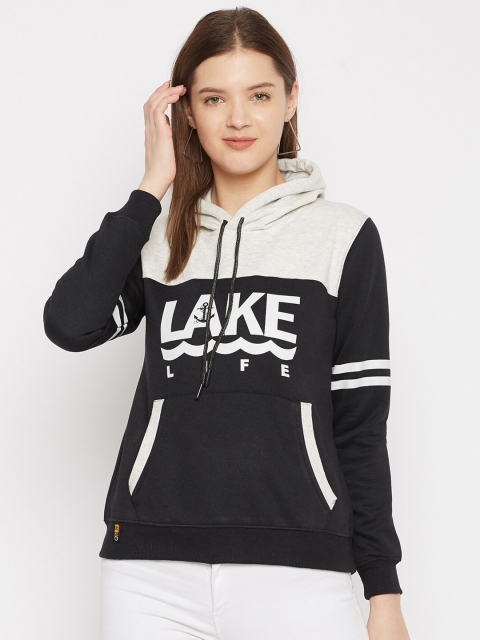 

FirstKrush Women Black Printed Hooded Sweatshirt