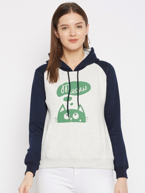 

FirstKrush Women Navy Blue Printed Hooded Sweatshirt
