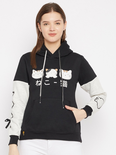 

FirstKrush Women Black Colourblocked Hooded Sweatshirt