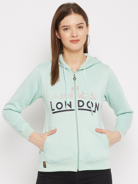 

FirstKrush Women Sea Green Printed Hooded Sweatshirt