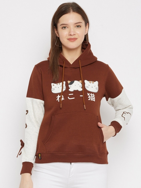 

FirstKrush Women Brown Printed Hooded Sweatshirt