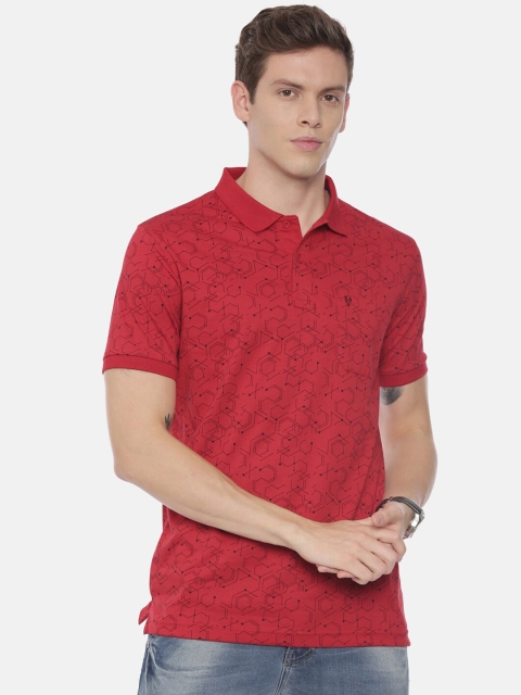 

Classic Polo Men Maroon Printed Polo Collar Slim Fit Cotton T-shirt