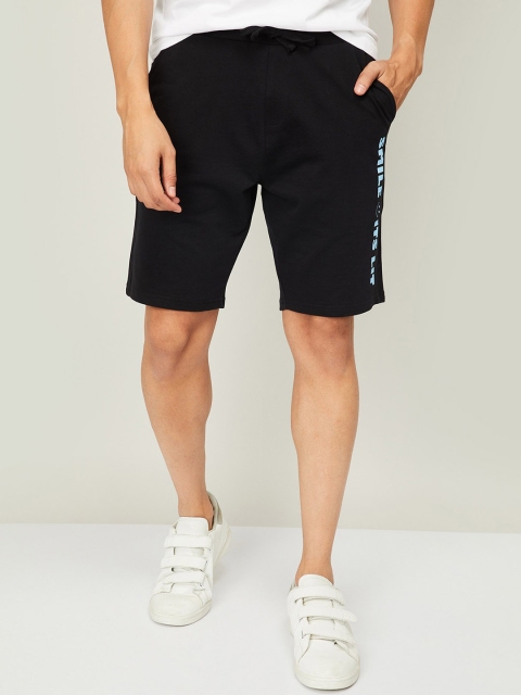 

SmileyWorld Men Black & Blue Typography Printed Slim Fit Cotton Shorts
