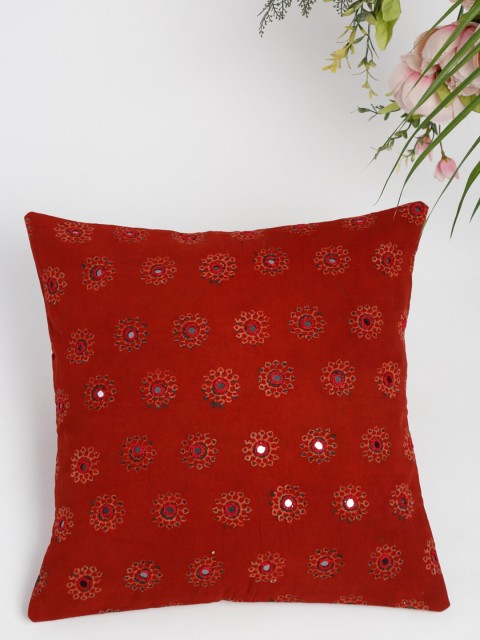 

Fabindia Red & Blue Ethnic Motifs Cotton Square Cushion Cover
