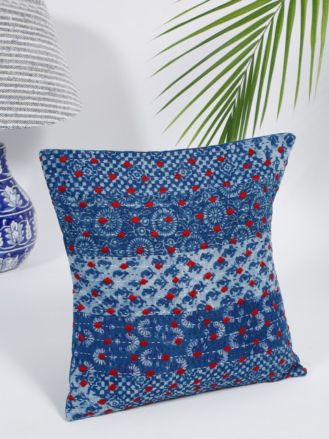 

Fabindia Navy Blue & Grey Ethnic Motifs Cotton Square Cushion Cover