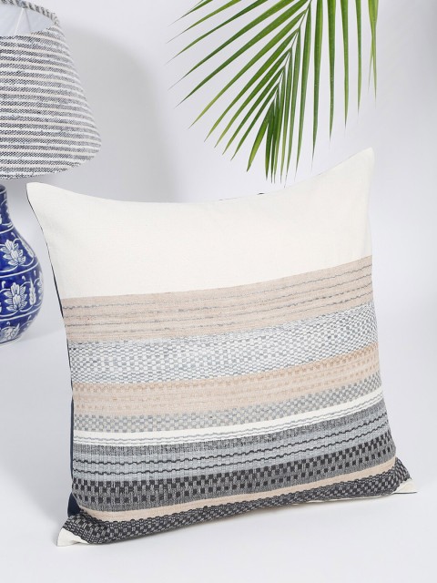 

Fabindia Beige & Grey Square Cotton Silk Cushion Cover