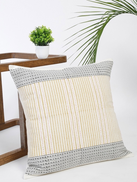 

Fabindia Rust & Grey Striped Cotton Square Cushion Covers