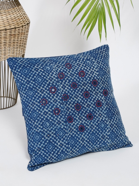 

Fabindia Navy Blue & Grey Embroidered Square Cushion Cover