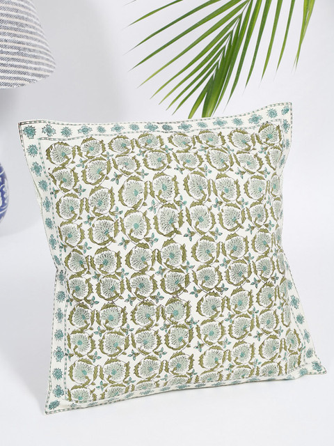 

Fabindia White & Teal Floral Square Cushion Covers