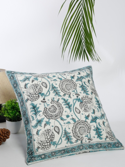 

Fabindia White & Teal Floral Square Cushion Covers