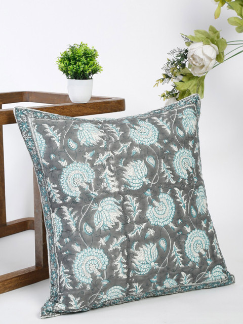 

Fabindia Grey & Blue Floral Square Cushion Covers