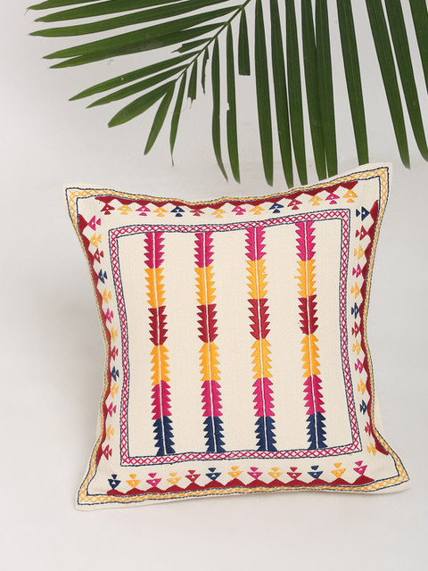 

Fabindia Red & Off White Ethnic Motifs Square Cushion Covers