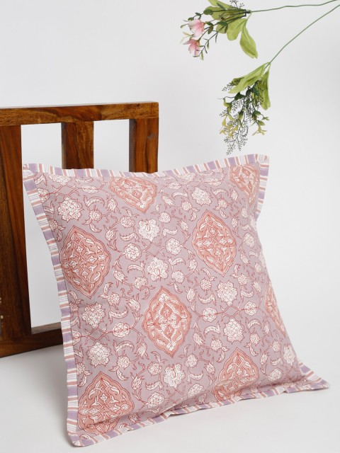 

Fabindia Peach-Coloured & Beige Floral Printed Cotton Square Cushion Covers
