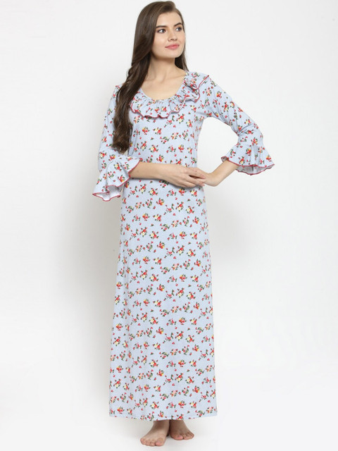

Claura Grey Printed Maxi Cotton Nightdress